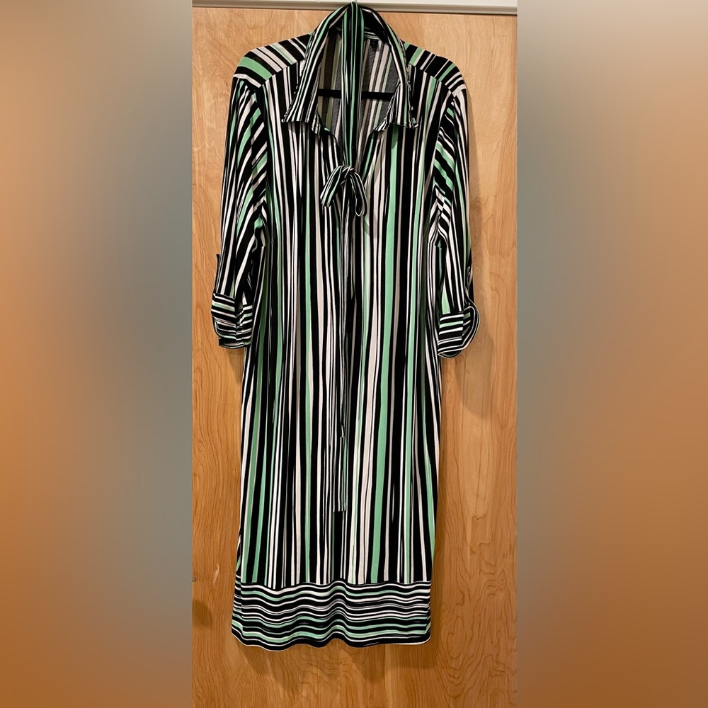 Rainbow Black and Green Striped Long Sleeve Dress